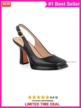 Platform Slingback Heels Faux Leather Square Toe Buckle Pump 3.9in